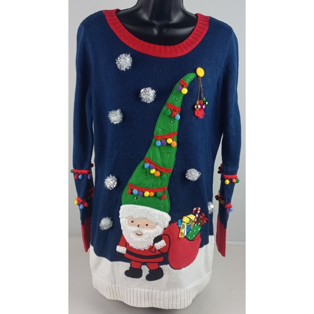 Holiday Time Women's M 8-10 Ugly Christmas Santa Tree Light Up Sweater